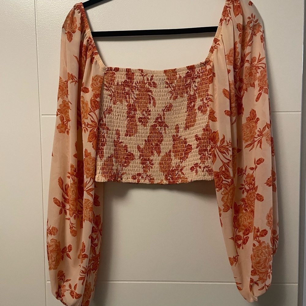 Dynamite Orange Smocked Crop Blouse - Picture 3 of 3